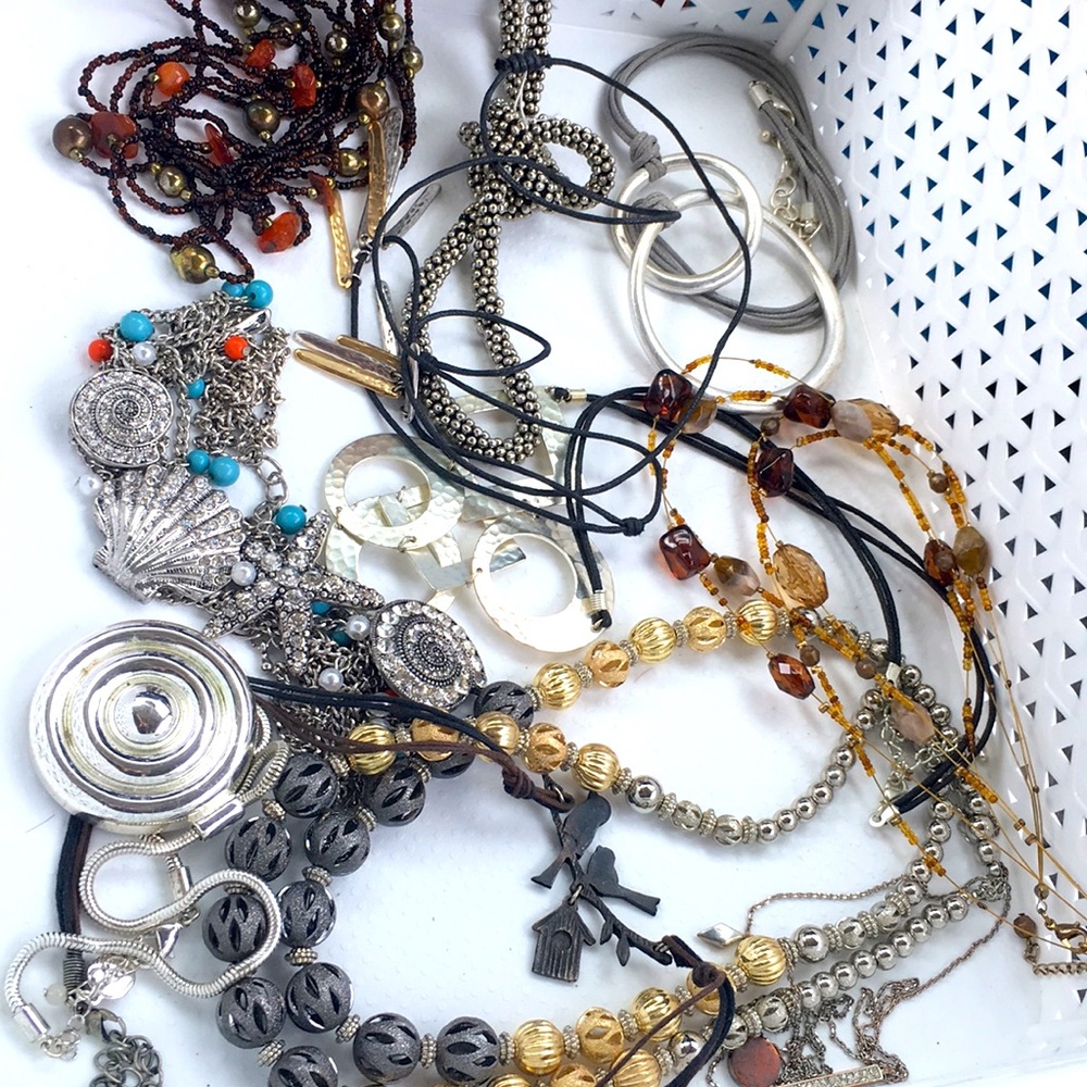 12 costume jewelry necklaces EUC and 4 bracelets